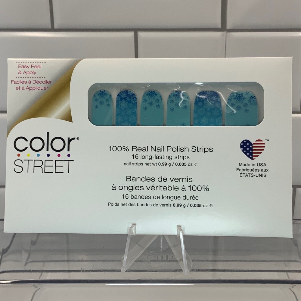 Color Street Cold Front FDS606 Nail Polish Strips Blue Snowflake 16 Count Winter